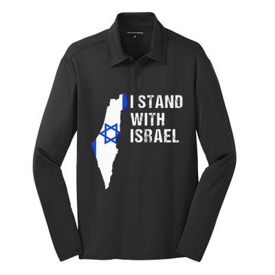 I Stand With Israel Jewish Gifts Heritage Israeli Flag Silk Touch Performance Long Sleeve Polo