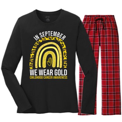 In September We Wear Gold Childhood Cancer Awareness Women's Long Sleeve Flannel Pajama Set 