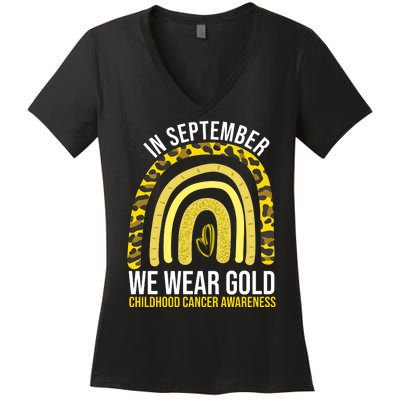 In September We Wear Gold Childhood Cancer Awareness Women's V-Neck T-Shirt