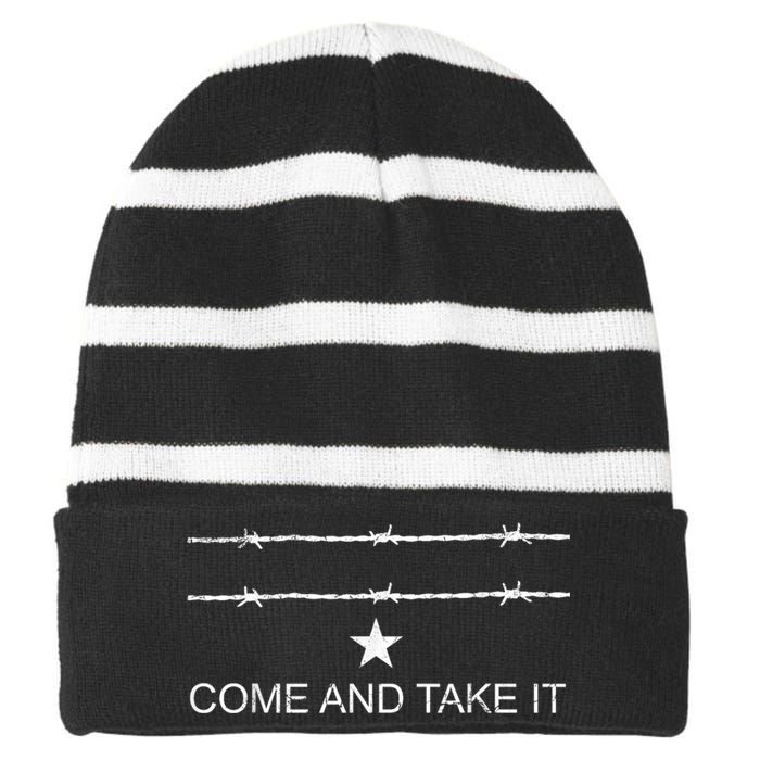 I Stand With Texas Razor Wire Come And Take It Striped Beanie with Solid Band