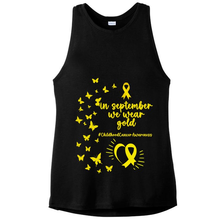 In September We Wear Gold Childhood Cancer Awareness Ladies PosiCharge Tri-Blend Wicking Tank