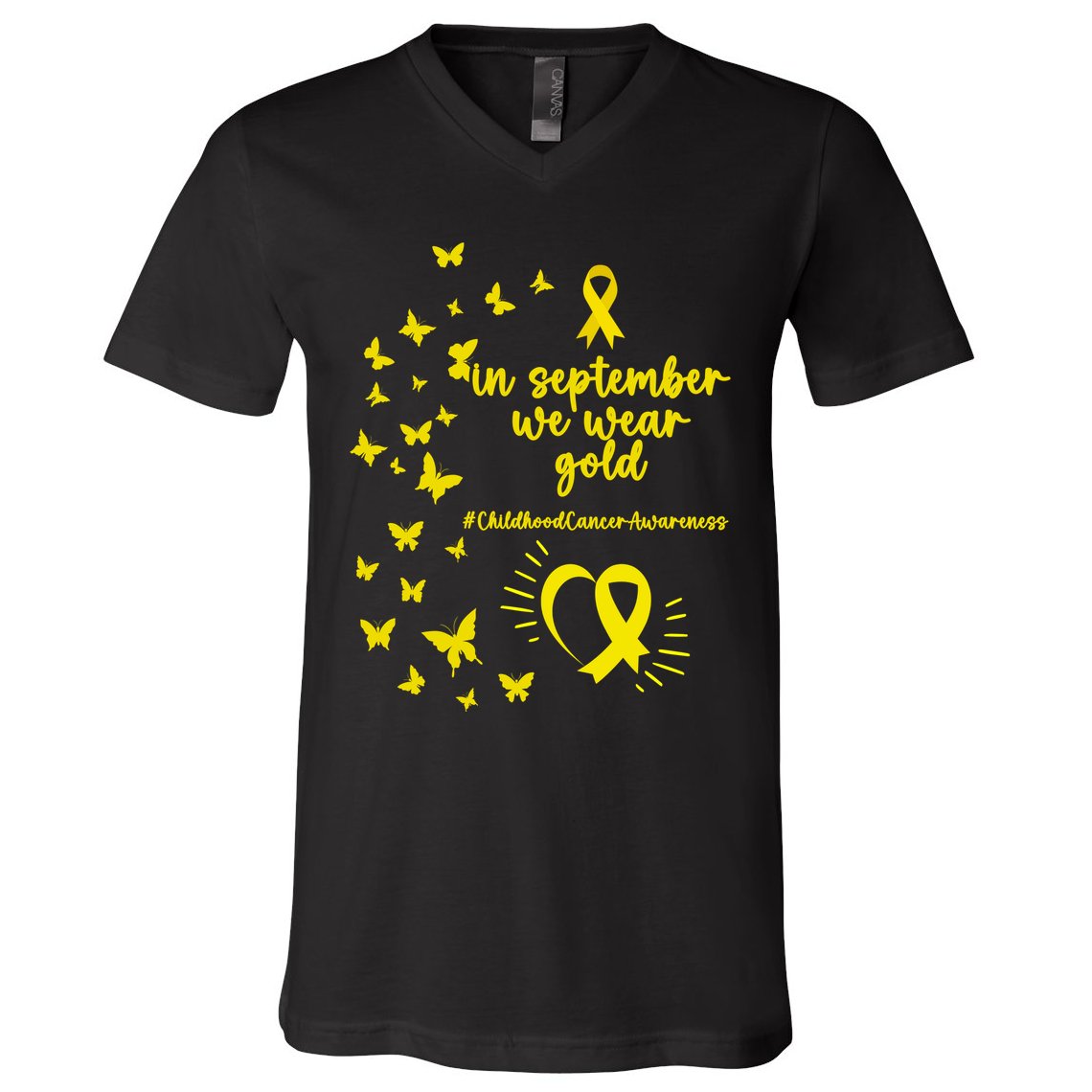 In September We Wear Gold Childhood Cancer Awareness V-Neck T-Shirt