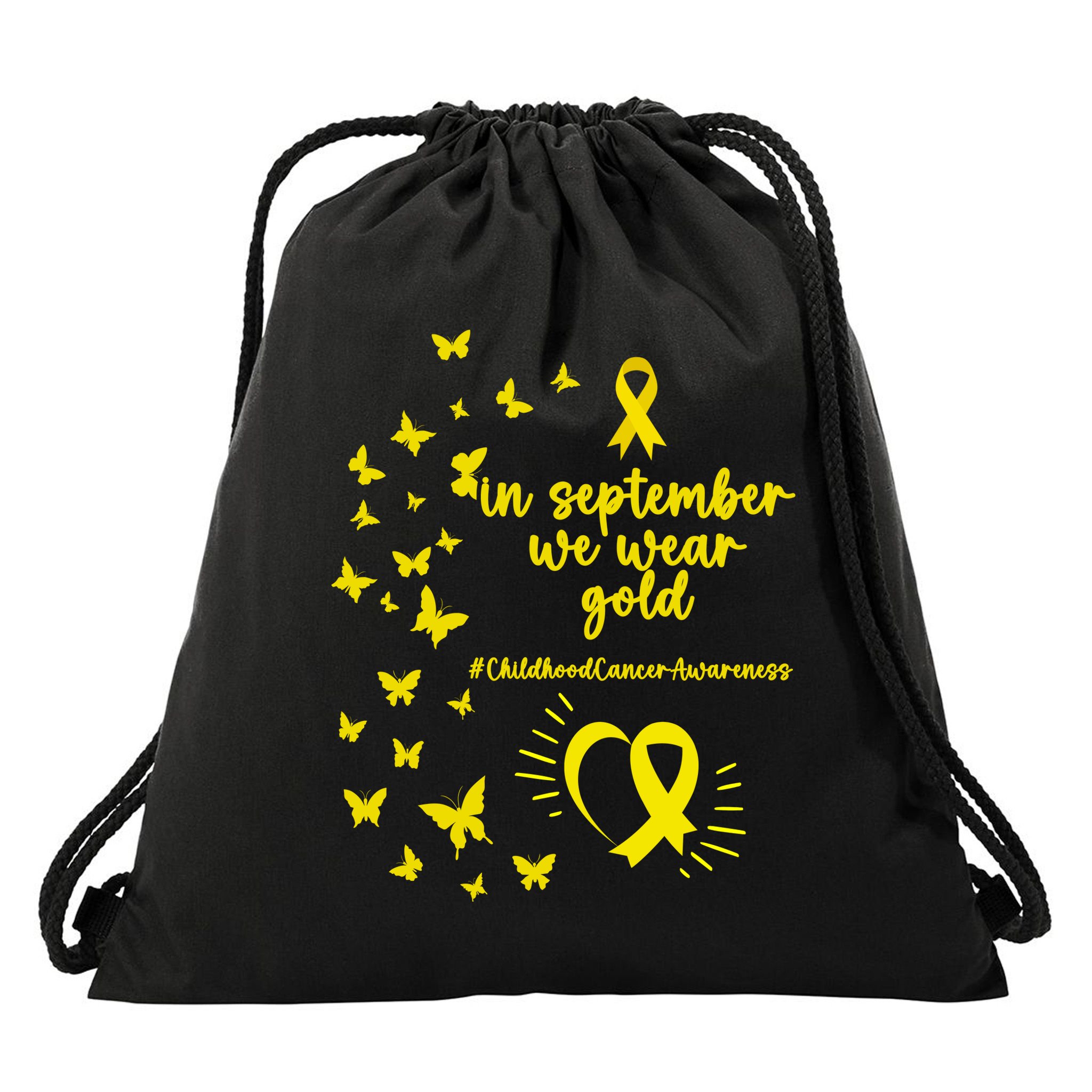 In September We Wear Gold Childhood Cancer Awareness Drawstring Bag