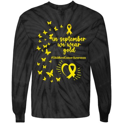 In September We Wear Gold Childhood Cancer Awareness Tie-Dye Long Sleeve Shirt