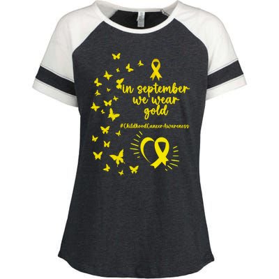 In September We Wear Gold Childhood Cancer Awareness Enza Ladies Jersey Colorblock Tee