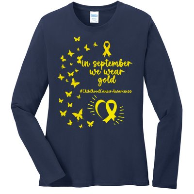 In September We Wear Gold Childhood Cancer Awareness Ladies Long Sleeve Shirt