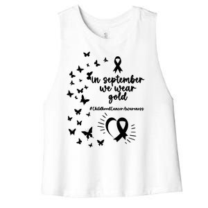 In September We Wear Gold Childhood Cancer Awareness Women's Racerback Cropped Tank