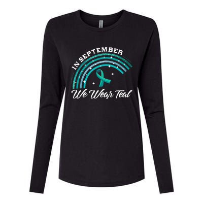 In September We Wear Teal Rainbow Ovarian Cancer Awareness Womens Cotton Relaxed Long Sleeve T-Shirt