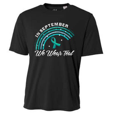 In September We Wear Teal Rainbow Ovarian Cancer Awareness Cooling Performance Crew T-Shirt