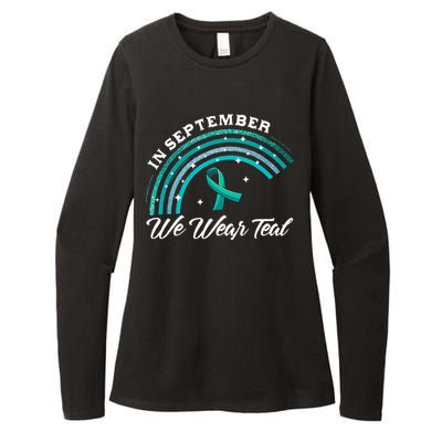 In September We Wear Teal Rainbow Ovarian Cancer Awareness Womens CVC Long Sleeve Shirt