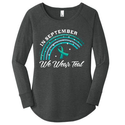 In September We Wear Teal Rainbow Ovarian Cancer Awareness Women's Perfect Tri Tunic Long Sleeve Shirt