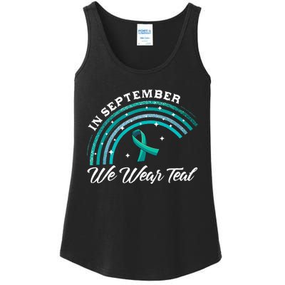 In September We Wear Teal Rainbow Ovarian Cancer Awareness Ladies Essential Tank