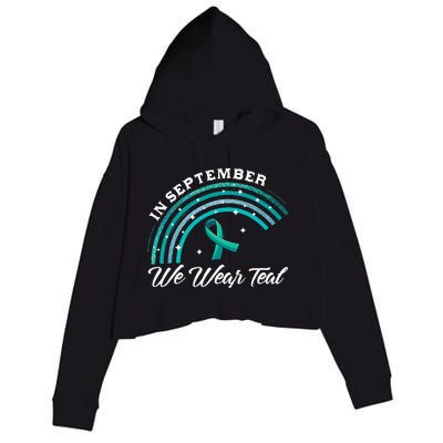 In September We Wear Teal Rainbow Ovarian Cancer Awareness Crop Fleece Hoodie