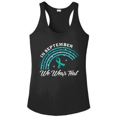 In September We Wear Teal Rainbow Ovarian Cancer Awareness Ladies PosiCharge Competitor Racerback Tank