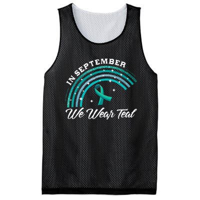 In September We Wear Teal Rainbow Ovarian Cancer Awareness Mesh Reversible Basketball Jersey Tank