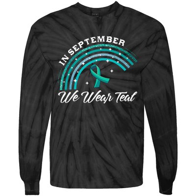 In September We Wear Teal Rainbow Ovarian Cancer Awareness Tie-Dye Long Sleeve Shirt