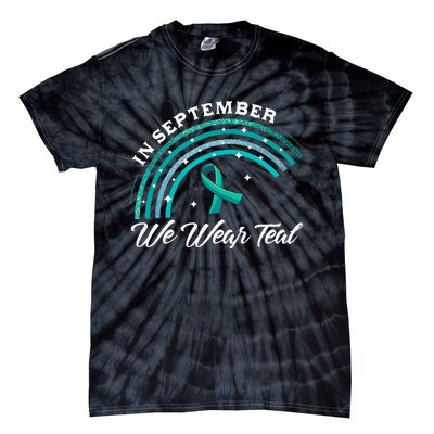 In September We Wear Teal Rainbow Ovarian Cancer Awareness Tie-Dye T-Shirt