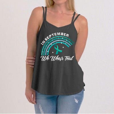 In September We Wear Teal Rainbow Ovarian Cancer Awareness Women's Strappy Tank