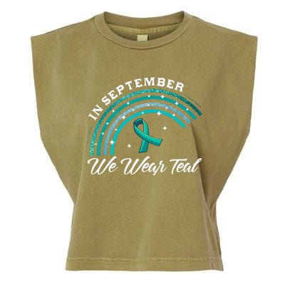 In September We Wear Teal Rainbow Ovarian Cancer Awareness Garment-Dyed Women's Muscle Tee