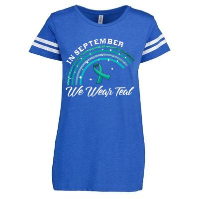 In September We Wear Teal Rainbow Ovarian Cancer Awareness Enza Ladies Jersey Football T-Shirt