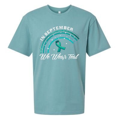 In September We Wear Teal Rainbow Ovarian Cancer Awareness Sueded Cloud Jersey T-Shirt