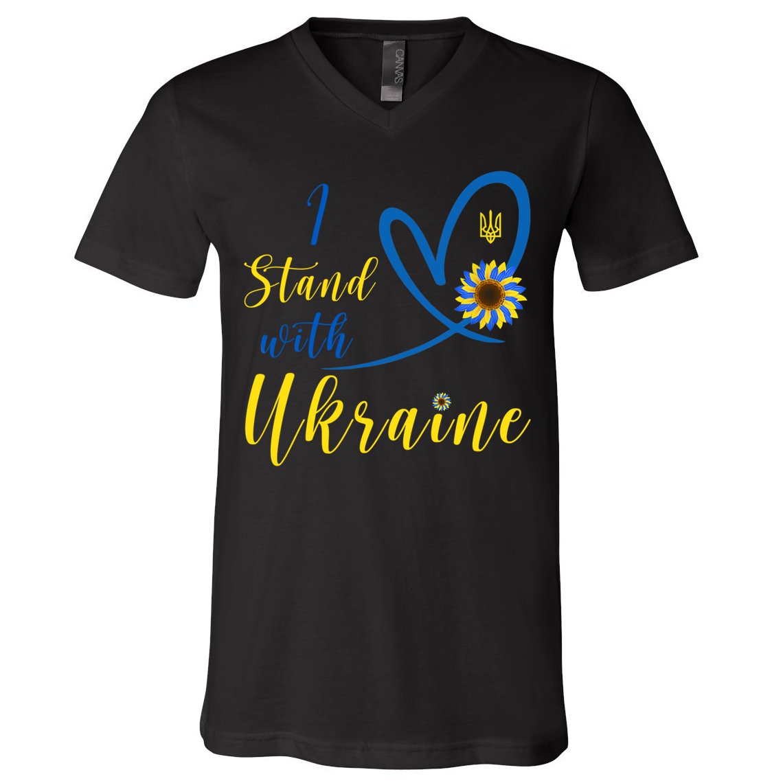 I Stand With Ukraine Flag Symbol Sunflower V-Neck T-Shirt