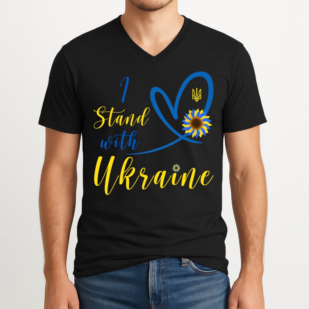 I Stand With Ukraine Flag Symbol Sunflower V-Neck T-Shirt