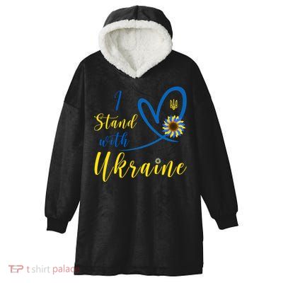 I Stand With Ukraine Flag Symbol Sunflower Hooded Wearable Blanket