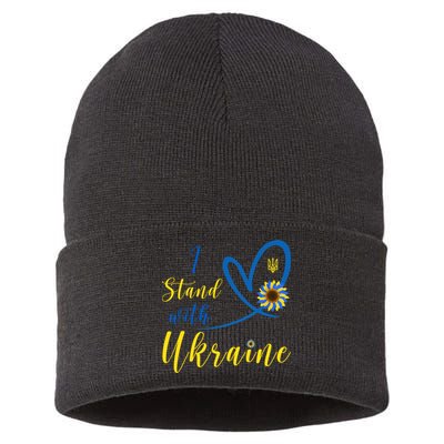 I Stand With Ukraine Flag Symbol Sunflower Sustainable Knit Beanie