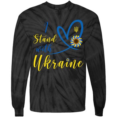 I Stand With Ukraine Flag Symbol Sunflower Tie-Dye Long Sleeve Shirt