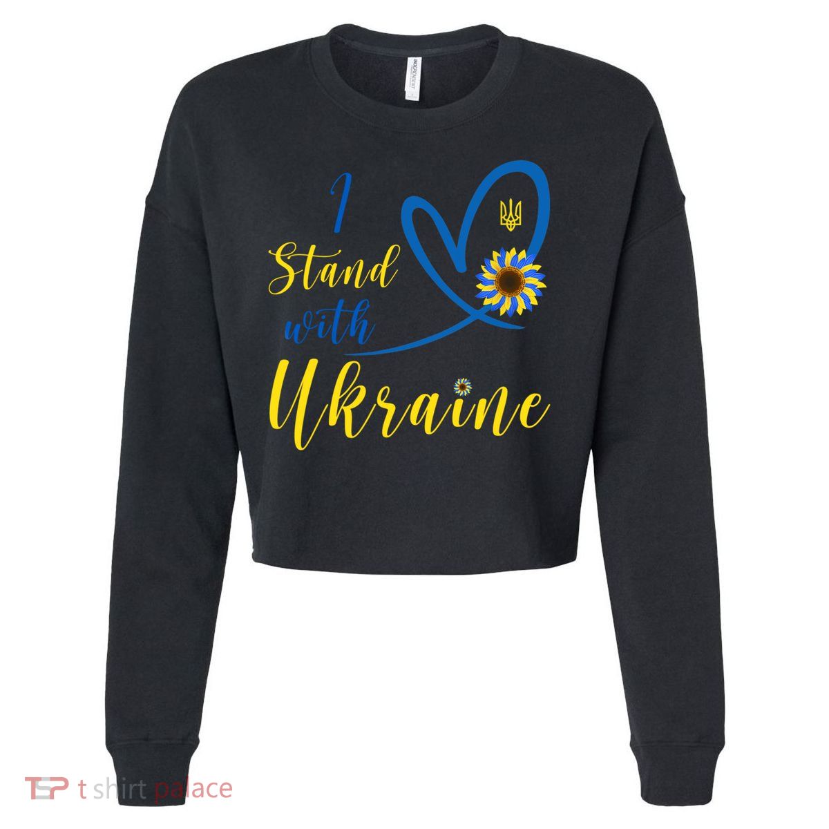 I Stand With Ukraine Flag Symbol Sunflower Cropped Pullover Crew