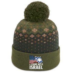 I Stand With Israel USA American Flag w Israel Flag The Baniff Cuffed Pom Beanie