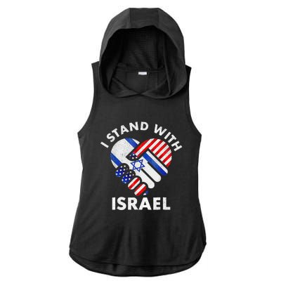 I Stand With Israel USA American Flag with Israel Flag Ladies PosiCharge Tri-Blend Wicking Draft Hoodie Tank