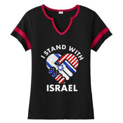 I Stand With Israel USA American Flag with Israel Flag Ladies Halftime Notch Neck Tee