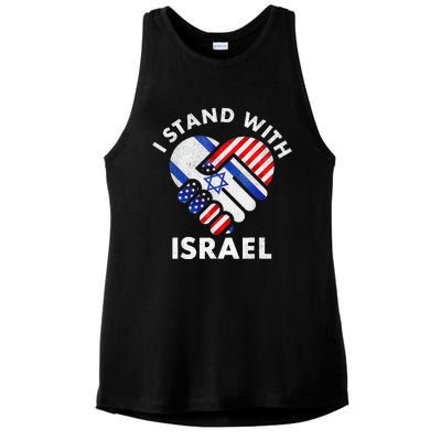 I Stand With Israel USA American Flag with Israel Flag Ladies PosiCharge Tri-Blend Wicking Tank