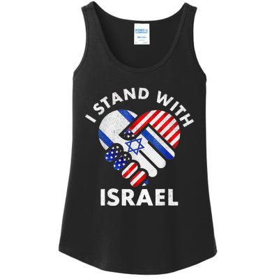 I Stand With Israel USA American Flag with Israel Flag Ladies Essential Tank