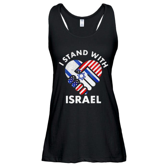 I Stand With Israel USA American Flag with Israel Flag Ladies Essential Flowy Tank