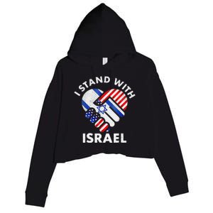 I Stand With Israel USA American Flag with Israel Flag Crop Fleece Hoodie