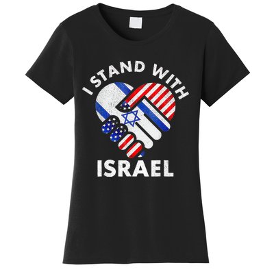 I Stand With Israel USA American Flag with Israel Flag Women's T-Shirt