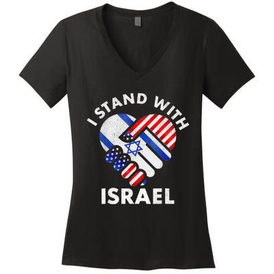 I Stand With Israel USA American Flag with Israel Flag Women's V-Neck T-Shirt