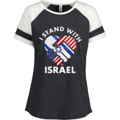 I Stand With Israel USA American Flag with Israel Flag Enza Ladies Jersey Colorblock Tee