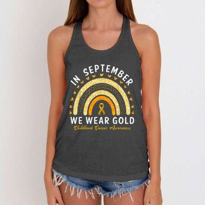 In September We Wear Gold Childhood Cancer Awareness Women's Knotted Racerback Tank