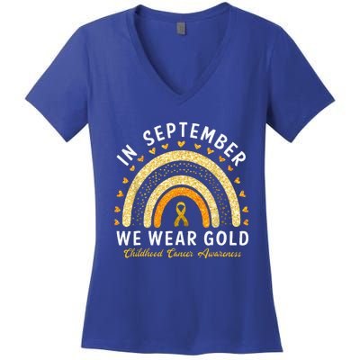 In September We Wear Gold Childhood Cancer Awareness Women's V-Neck T-Shirt