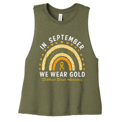 In September We Wear Gold Childhood Cancer Awareness Women's Racerback Cropped Tank