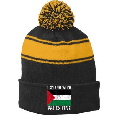 I Stand With Palestine Palestinian Flag Palestine Pride Stripe Pom Pom Beanie