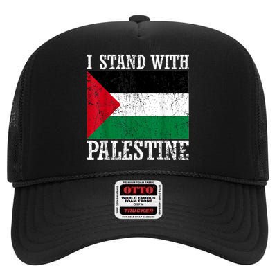 I Stand With Palestine Palestinian Flag Palestine Pride High Crown Mesh Back Trucker Hat