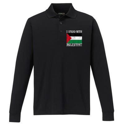 I Stand With Palestine Palestinian Flag Palestine Pride Performance Long Sleeve Polo