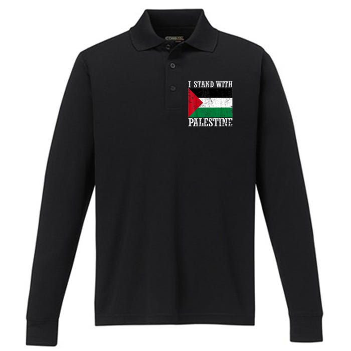 I Stand With Palestine Palestinian Flag Palestine Pride Performance Long Sleeve Polo