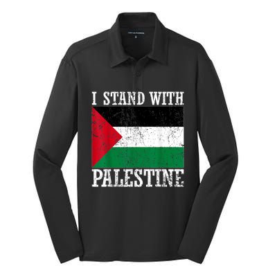 I Stand With Palestine Palestinian Flag Palestine Pride Silk Touch Performance Long Sleeve Polo