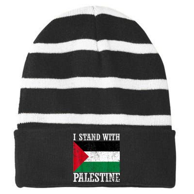 I Stand With Palestine Palestinian Flag Palestine Pride Striped Beanie with Solid Band